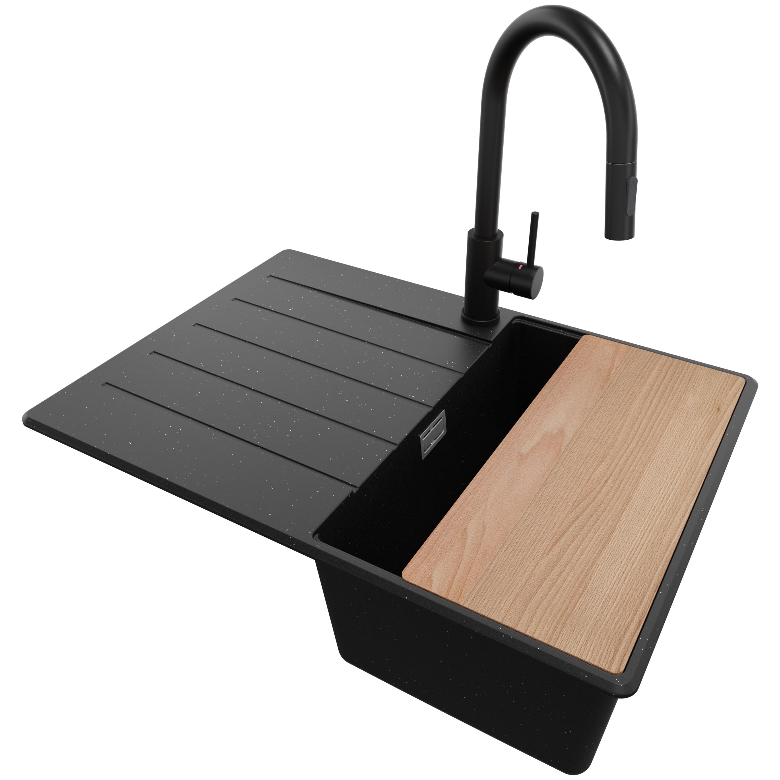 VBChome Fregadero De Granito Negro, 77 X 44 Cm, Empotrable, Reversible, Con Sifón