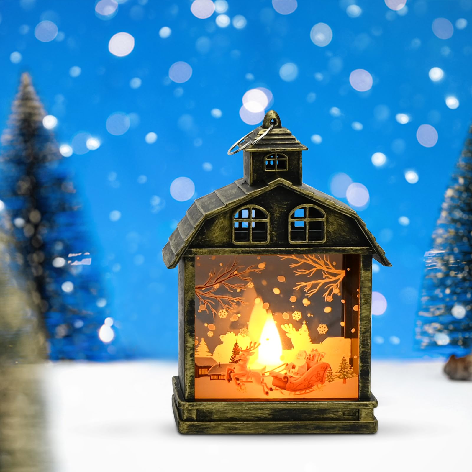Lanternes de Noël 2 pièces, lustre de décoration de Noël, veilleuses de Noël à piles, lumières chaudes (élan + bonhomme de neige) - 4