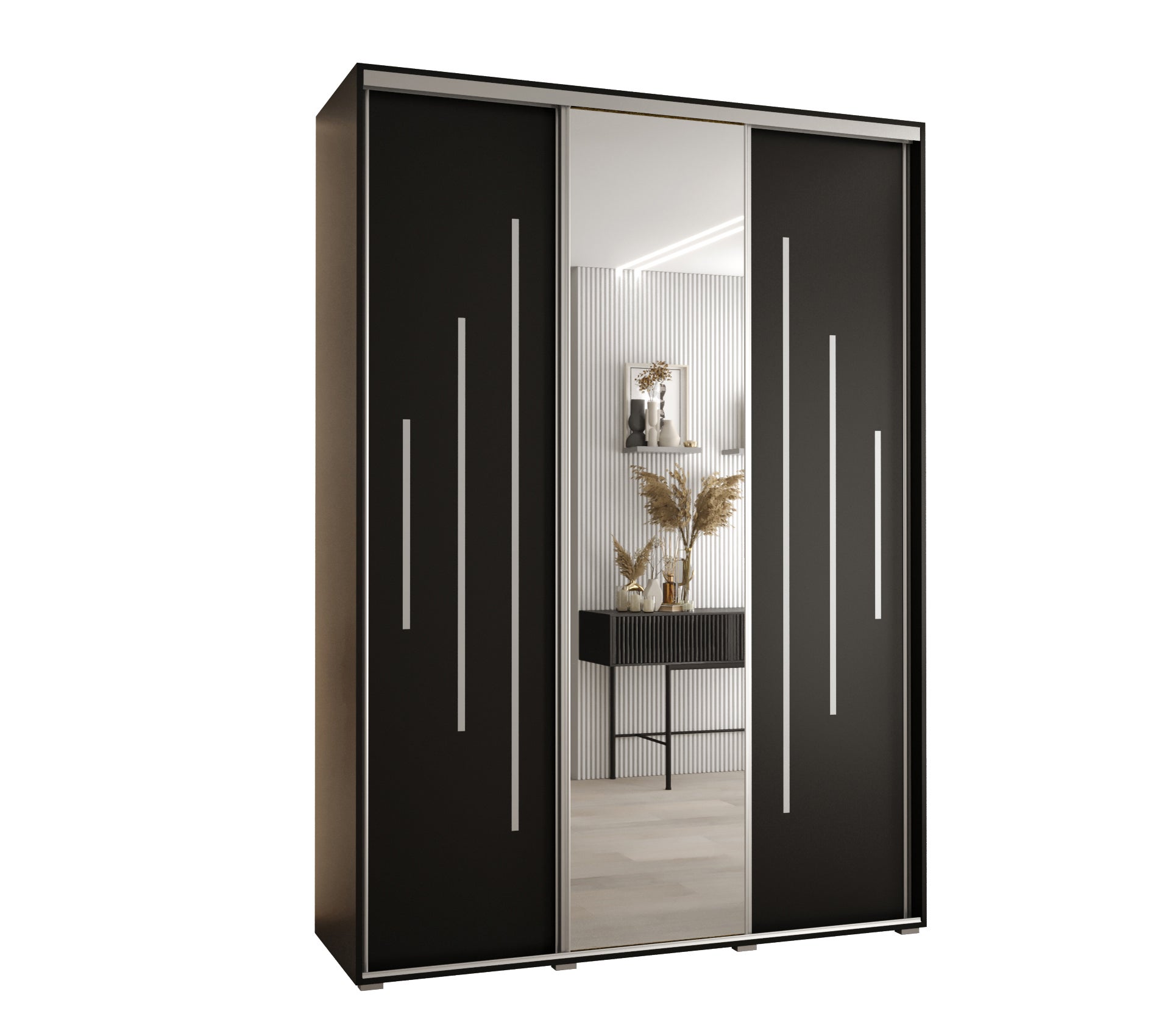 Szafa przesuwna z lustrem wysoka Davos 13 170 x 60 x 235,2 cm czarny + czarny + u. srebrny - Abiks Meble