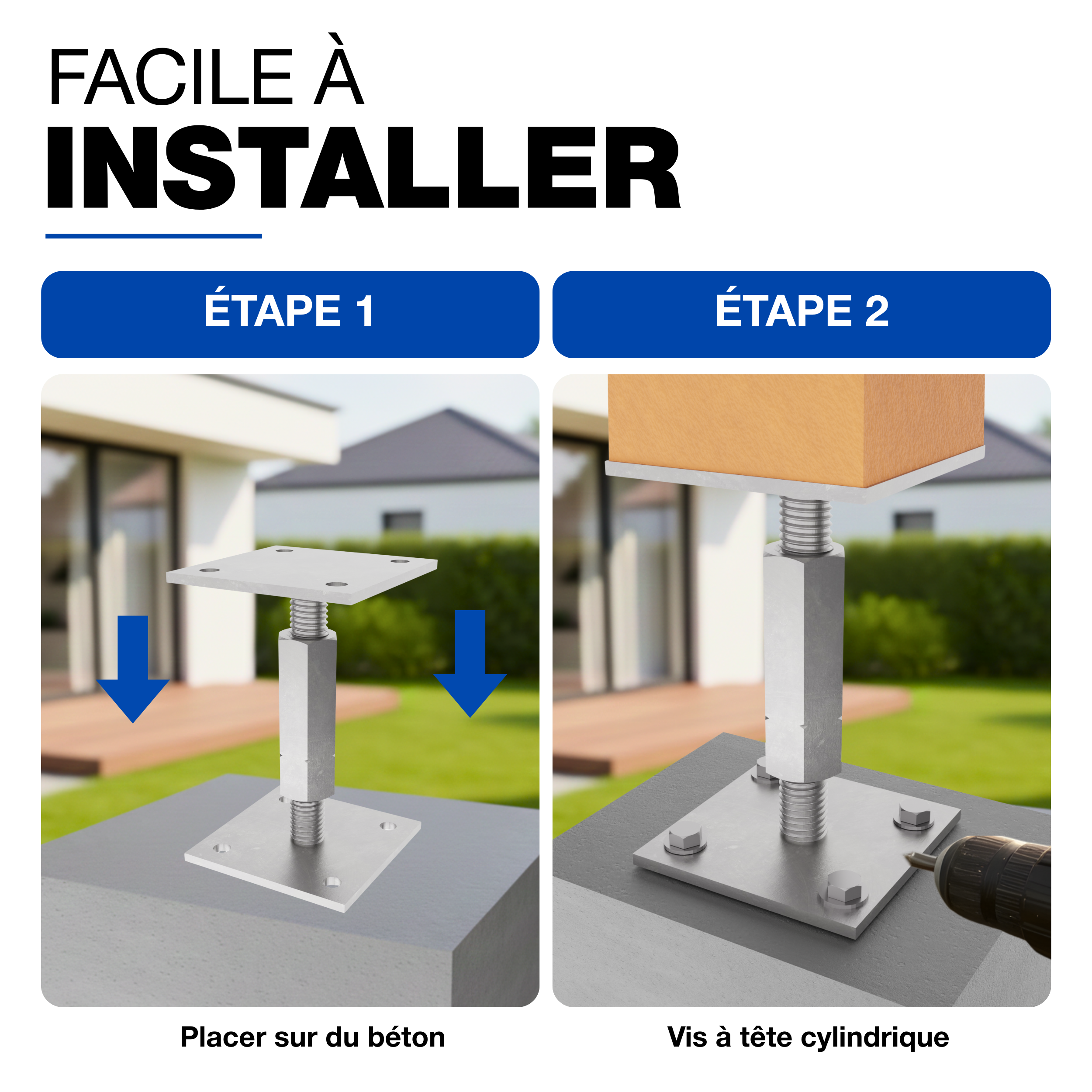 Support de poteau Galvanoplastie 100 x 100 mm hauteur reglable platine bois pied poteaux clôture GeZu Impex - 3
