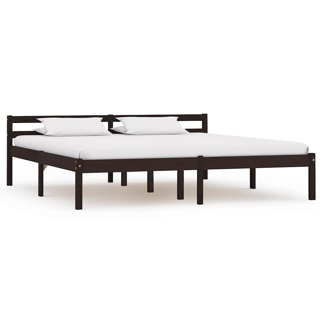 Cadre de lit sans matelas, en pin massif marron foncé, pour la chambre, 160 × 200 cm - 2