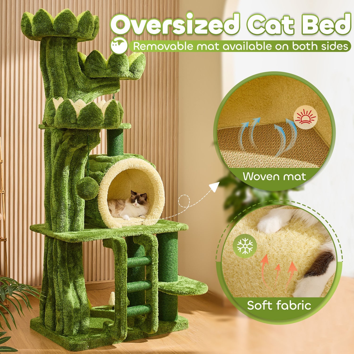 Arbre à chat Lotus de luxe de 204 cm avec 2 mangeoires dissimulées, échelle, niche double face et 2 griffoirs en sisal. - 4
