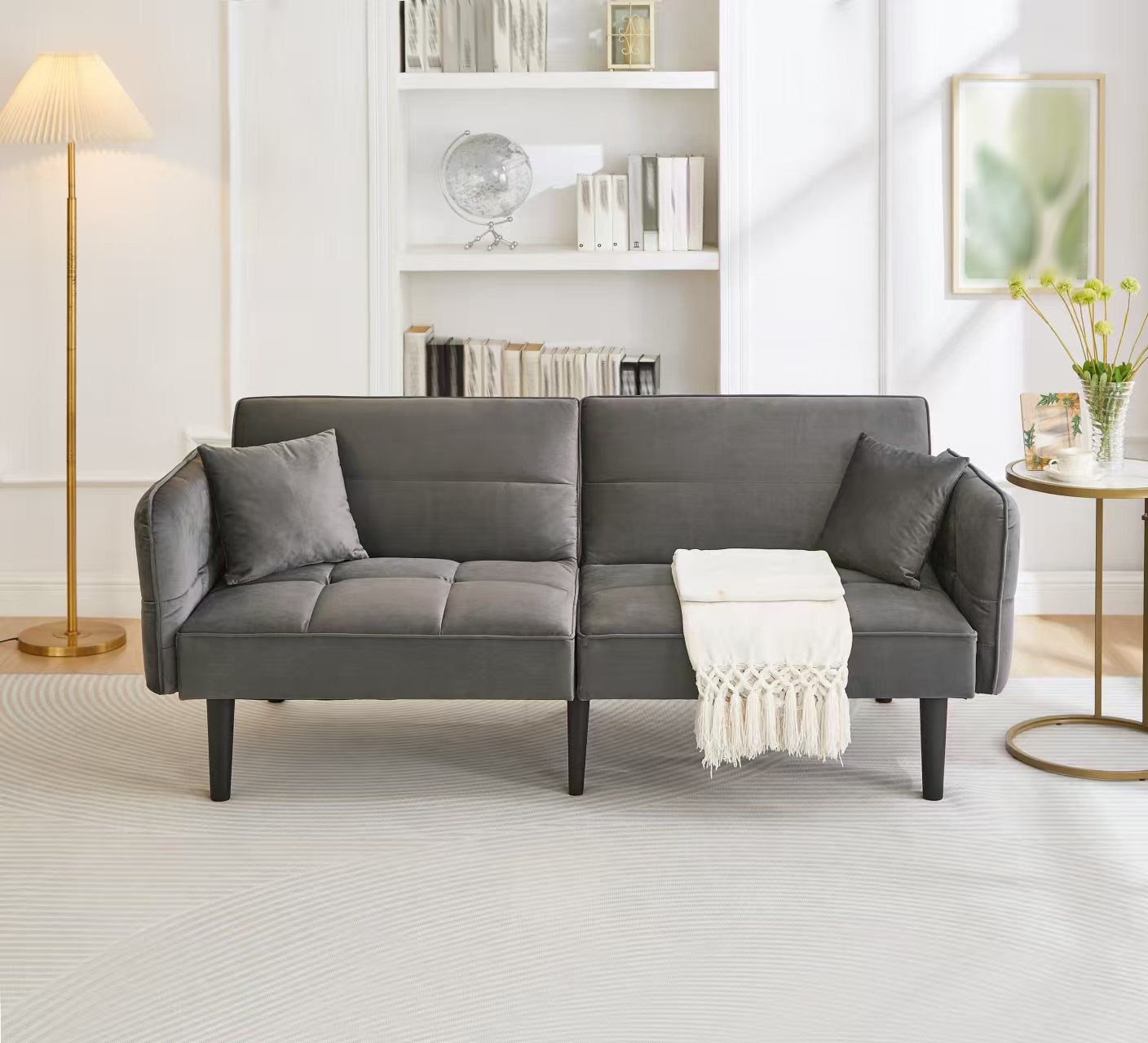 Sofa 2w1 regulowana – 2 miejsca – aksamit – szara