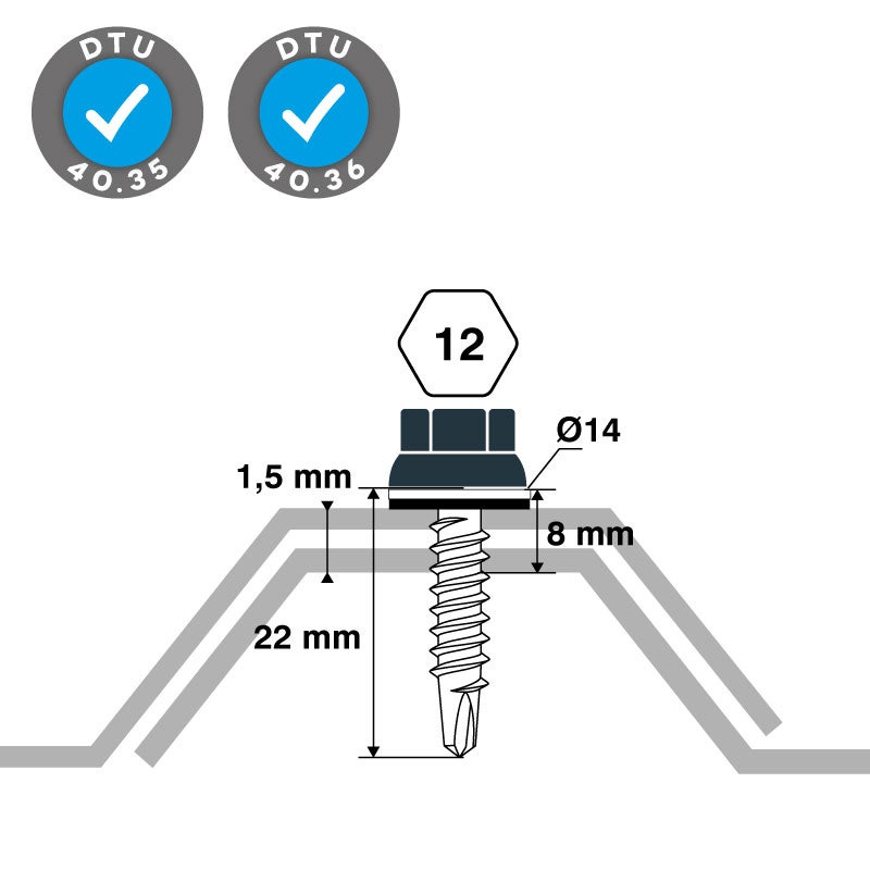Lot 25 vis couturage bacs acier Ø6,3 x 22 mm GRIS RAL 7016 SCELL-IT - 4