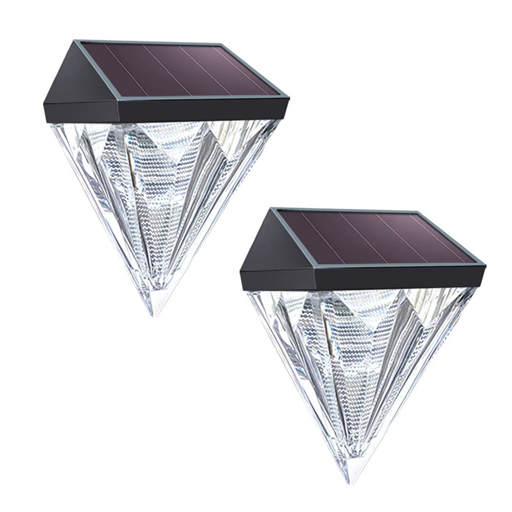 Lampki ogrodzeniowe w kształcie diamentu zestaw wodoodpornych lamp zewnętrznych słoneczne lampy ścienne ogrodu dziedziniec patio schody biały ciepły