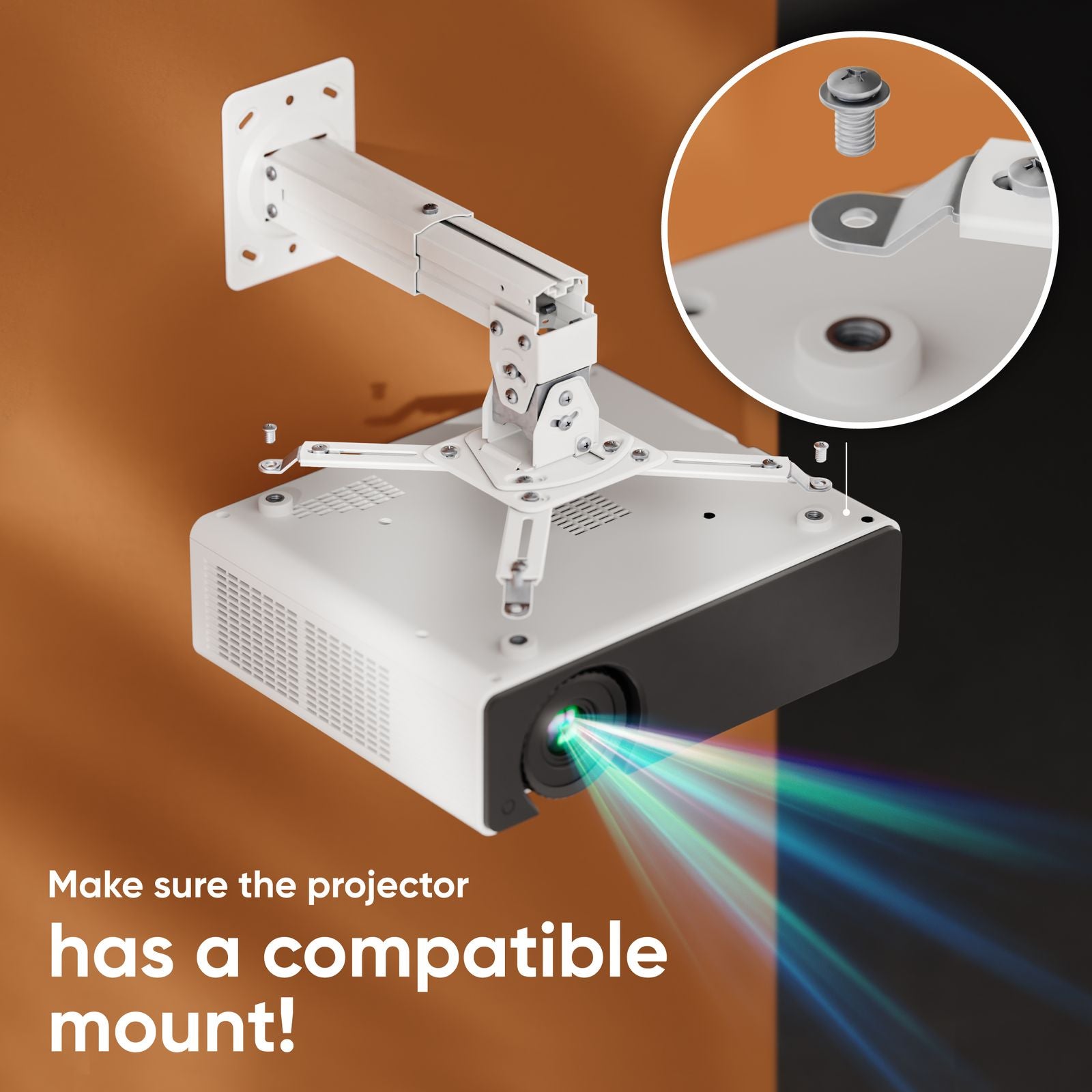ONKRON Support de Projecteur Plafond/Mural jusqu'à 10 kg, Bras Inclinable et Pivotant, Support de Projecteur de Plafond K3A-Bianca - 6
