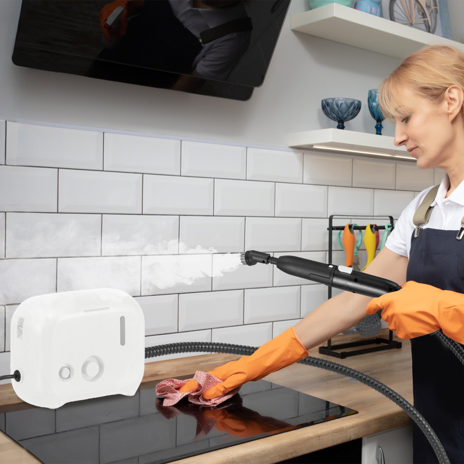 Myjka parowa 1500 W, ciśnienie pary: 3 bar, czas nagrzewania: 10 s, temperatura: do 180℃, zbiornik: 1000 ml (możliwość uzupełniania wody) (biała) - 8