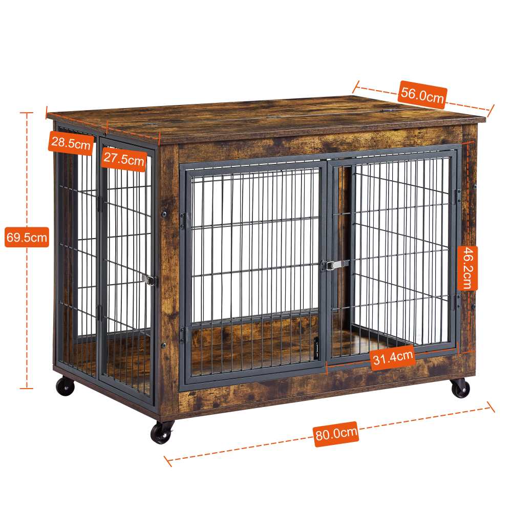 Caixa para Cão Estilo Móvel, Nicho Interior com Dupla Porta, Tampa Abrir e Rodas para Fácil Mobilidade 80x56x69.5cm - 3