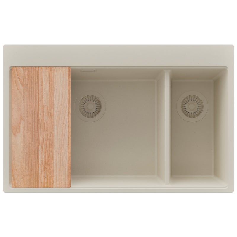 Zlewozmywak Beżowy 78x50cm, Zlew Kuchenny 2 Komorowy + Syfon + Deska, Nablatowy do szafki od 80cm - Oslo Duo PRIMAGRAN