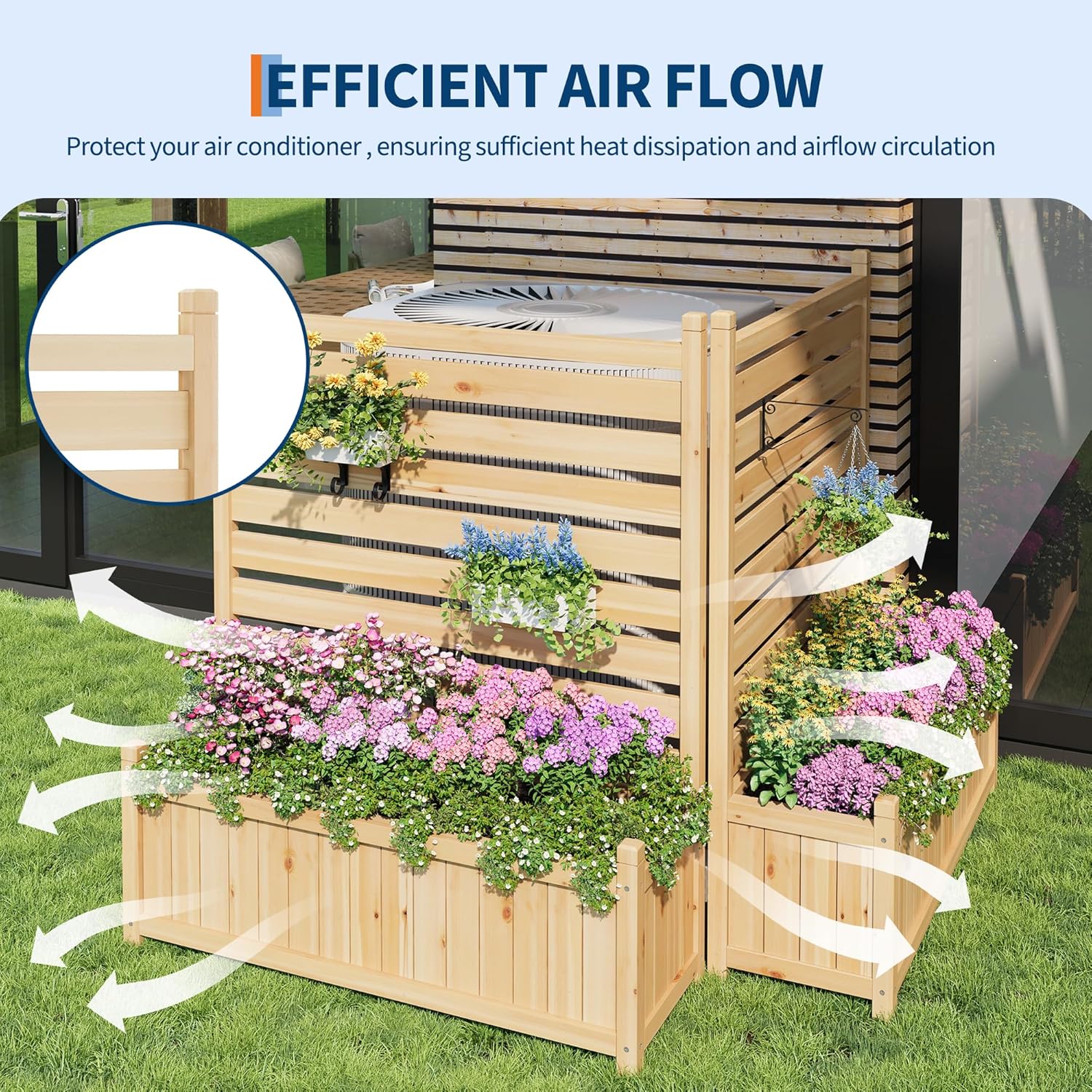 JARDINIERE-Écran Extérieur avec Bac à Plantes - Clôture en bois brut naturel ,Panneaux pour Cacher Unité AC,Poubelles - 4