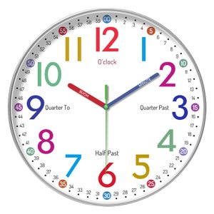 Naroote Horloge éducative en Bois, Jouet pour Enfants, Apprentissage de L' heure, de la Date, des Saisons Météorologiques, Horloge Murale Suspendue pour Enfants D'âge Préscolaire