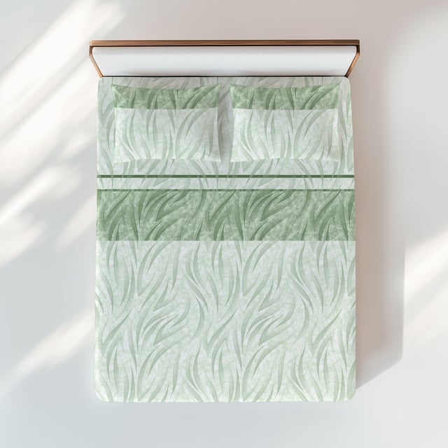 Ensemble de draps incurvés verts - Imprimé moderne 100 % coton - Respirant et lavable - Fabriqué en Italie 1 CARRÉ ET DEMI