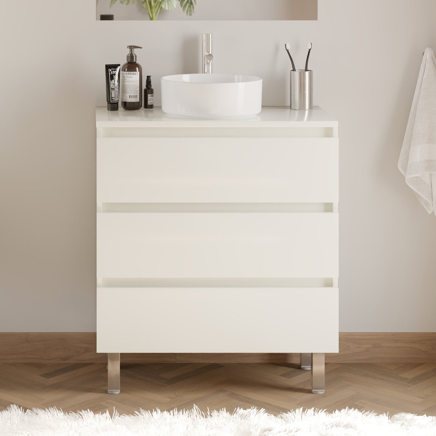 Meuble de salle de bain 60cm avec plateau et vasque à poser ronde - 3 ...