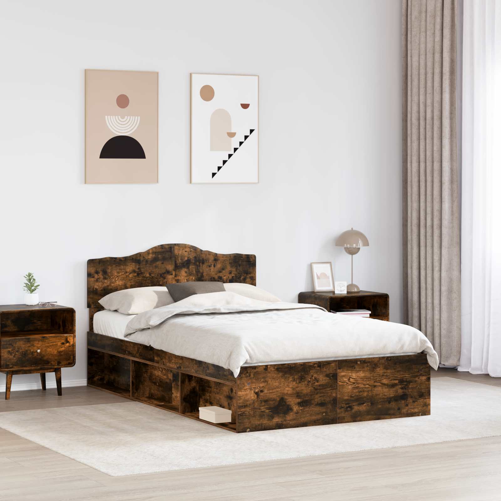 Cadre de lit chêne fumé 120 x 200 cm bois de pin massif - 3
