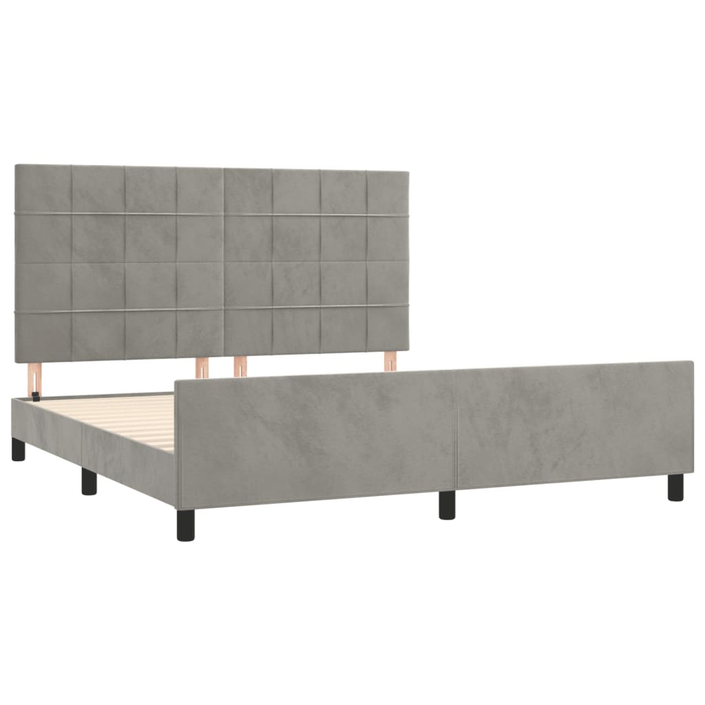 Cadre de lit sans matelas gris clair 160 x 200 cm en velours - 4