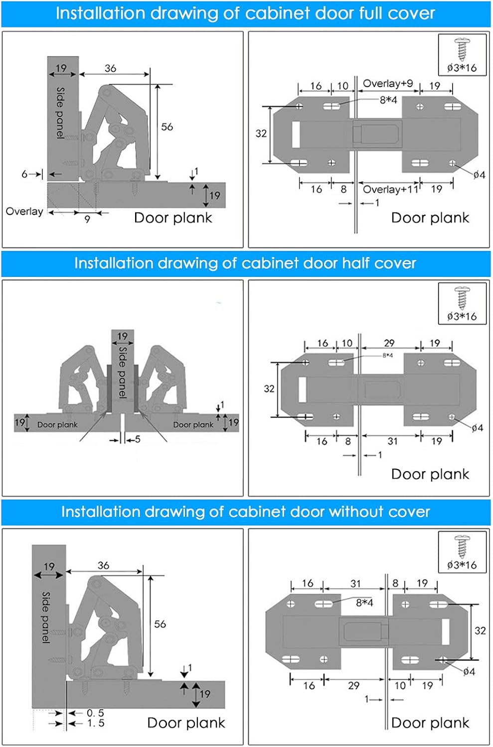 10 zawiasów do drzwi szafek kuchennych 90 stopni ze śrubami do ukrytych zawiasów do drzwi szafek kuchennych - 8