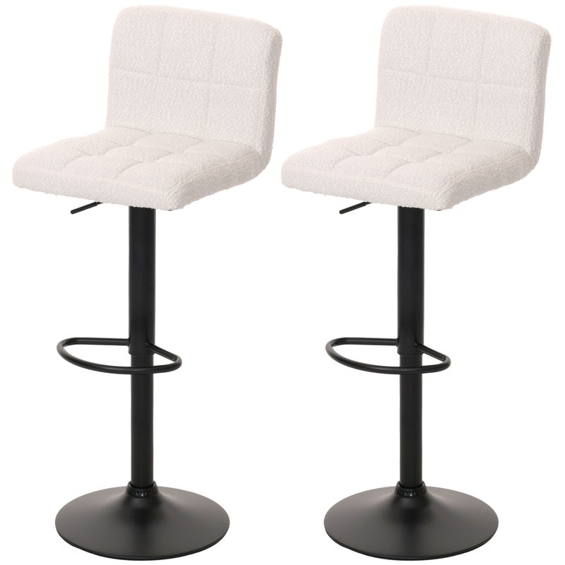 Zestaw 2 stołków barowych HWC-G87, stołki barowe, regulowana wysokość, obrotowe, materiał bouclé (450 g/m²) MVG ~ kremowo-białe