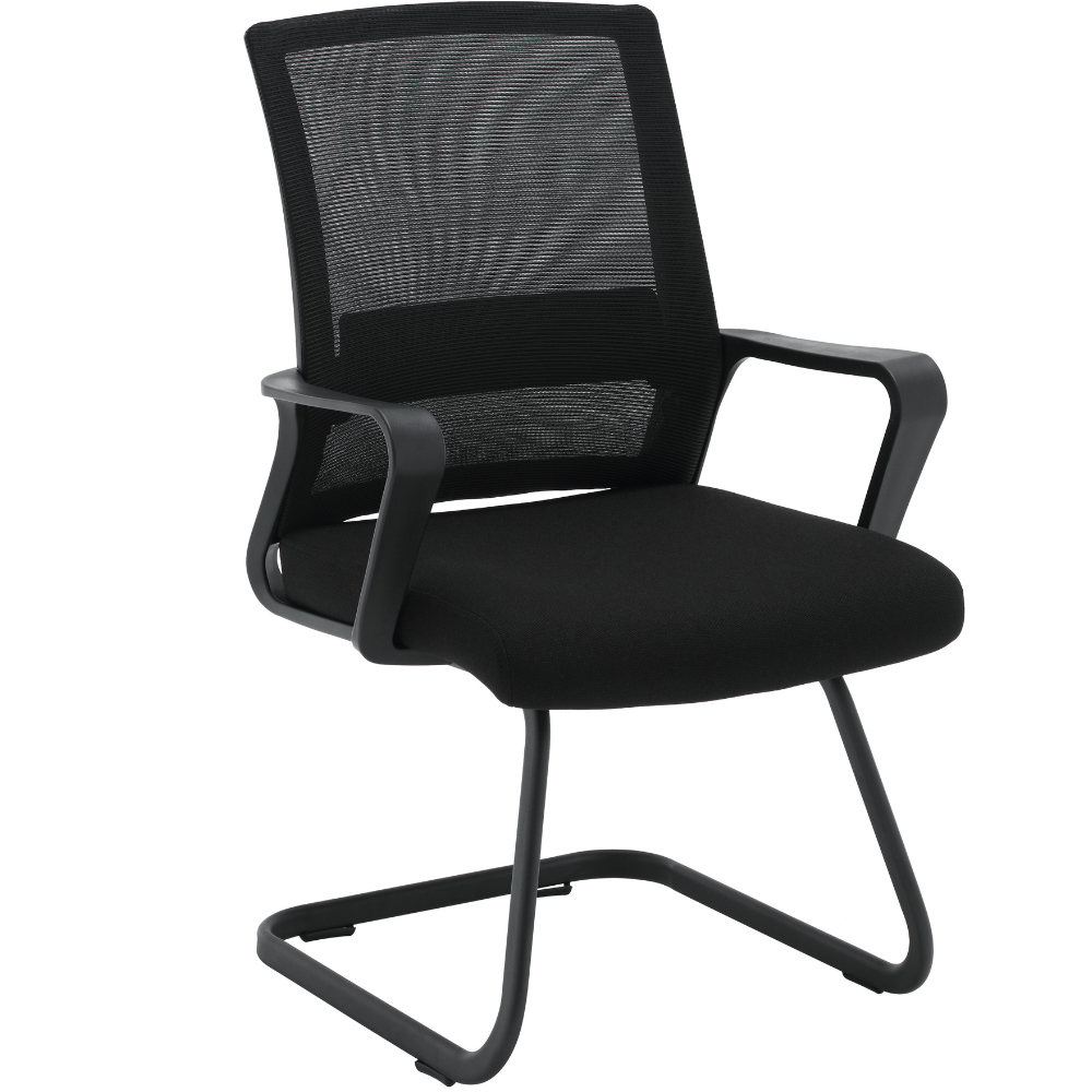 Chaise de bureau pour salle d'attente, lot de 2 fauteuils de conférence, de réunion, siège ergonomique avec accoudoirs, en tissu respirant noir - ZIK - 5