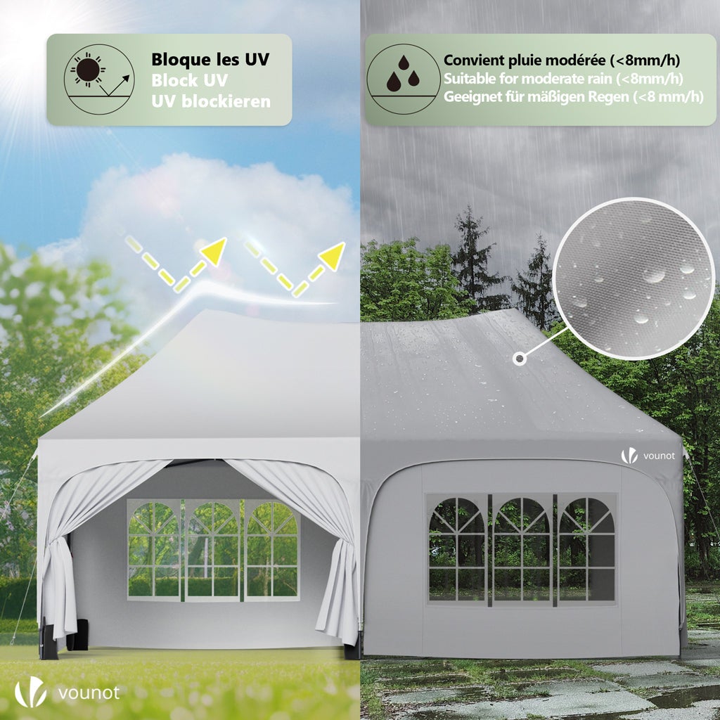 Tonnelle de jardin pliable 3x6m - Barnum réglable en hauteur avec 6 parois amovibles - Imperméable et anti-UV - Blanc - VOUNOT® - 5