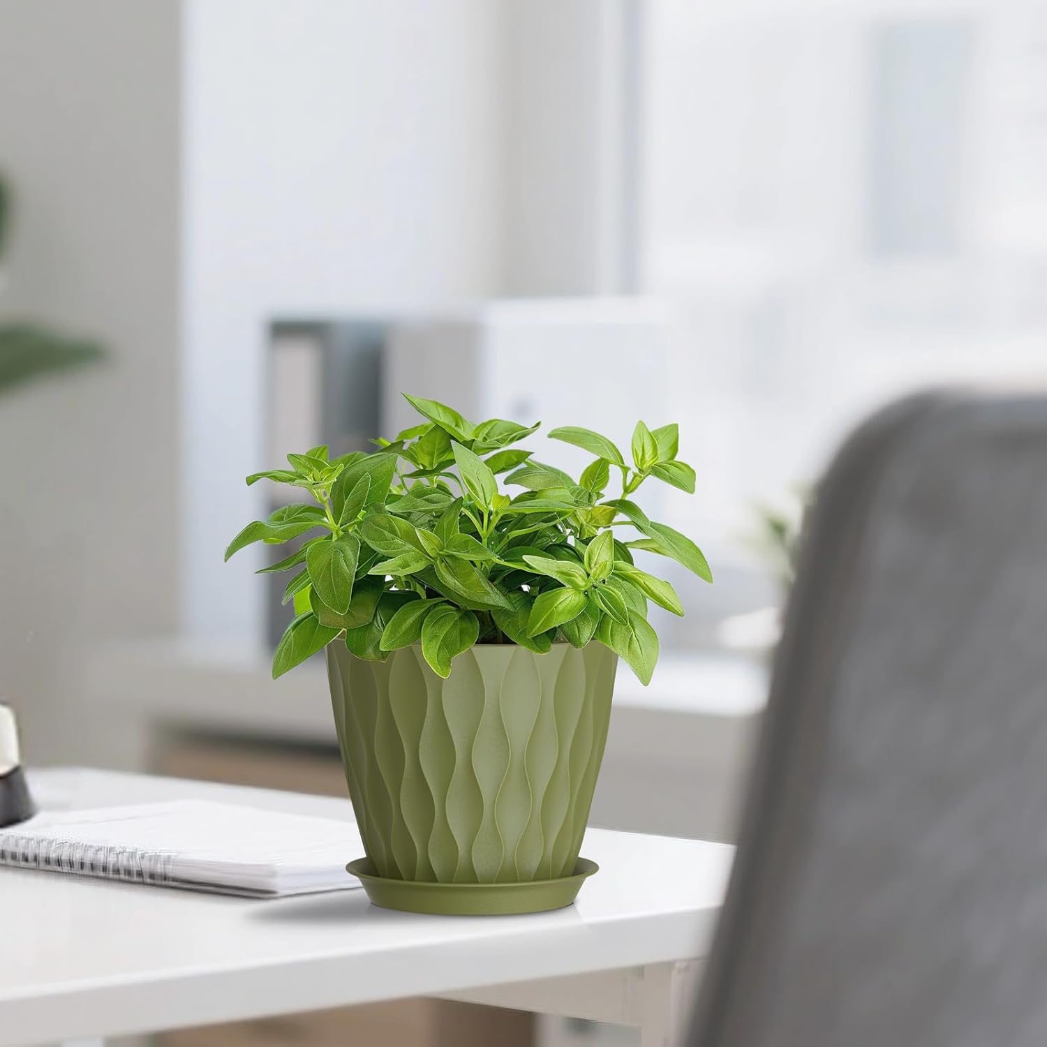 Set 8 Vasi Da Fiori Con Sottovaso 10 Cm - Plastica Riciclabile Con Drenaggio - Ideali Per Erbe, Grasse E Piantine