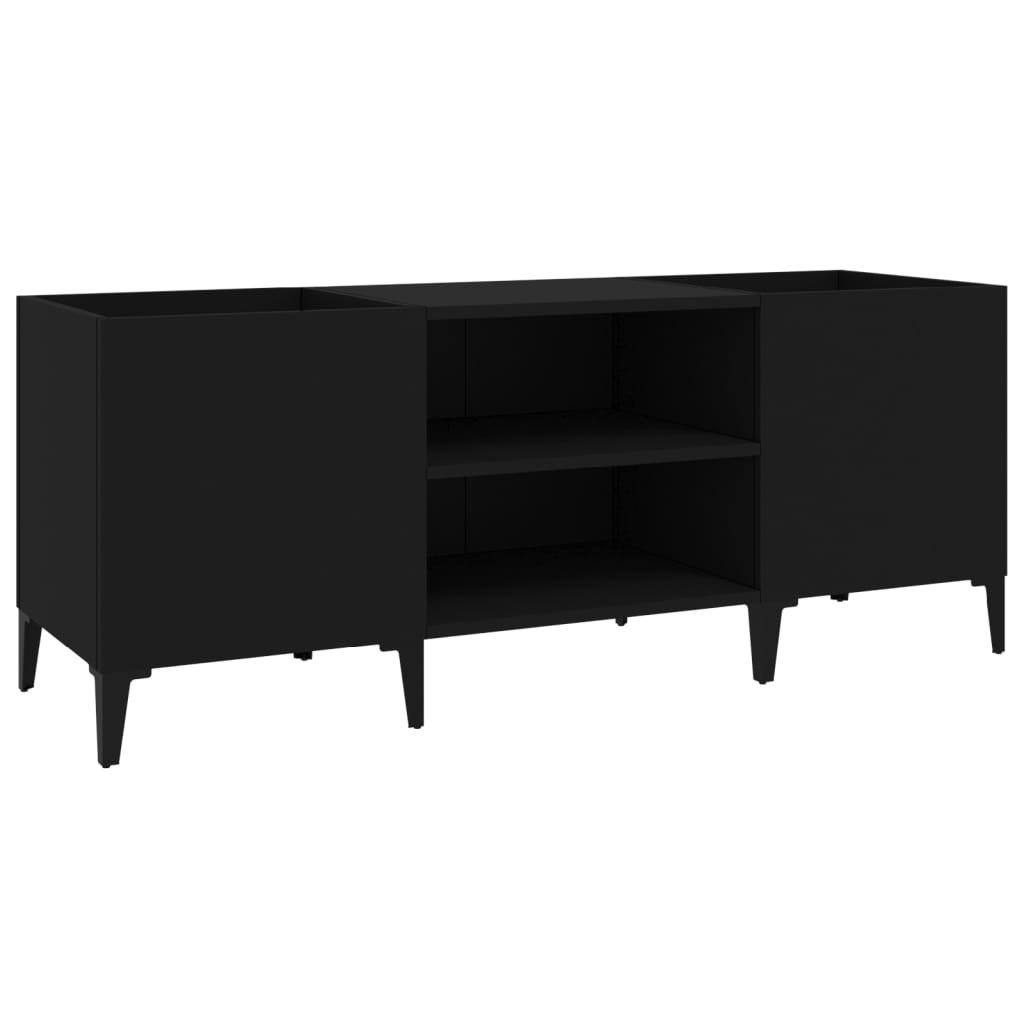 Mobile Porta Dischi In Legno Multistrato Nero - Dimensioni 100x38x48 Cm, Con Piedini 10 Cm, Per Organizzare Vinili E CD