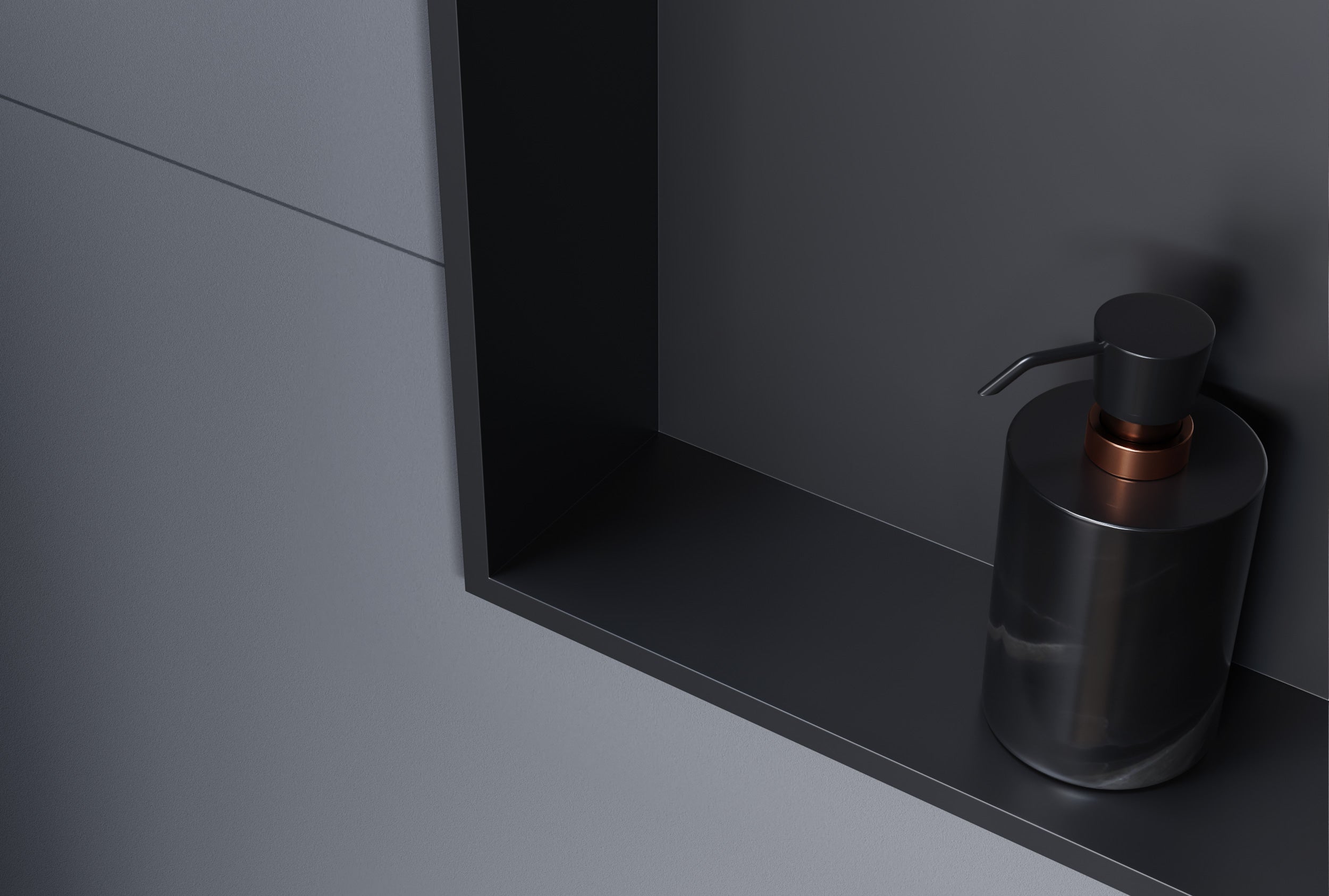 BERNSTEIN - Niche murale douche acier inox + 3 Spots LED, étagère douche encastrable - 30x90x10cm (HxLxP) - Noir, 3x Spot Cadre Blanc mat - 2