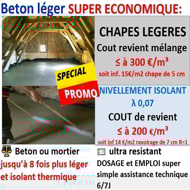 beton léger ( pour 25 a 100 m2 de chape légère en 5 cm selon dosage de billes ECOGRAPHITE EAS additif inclus)