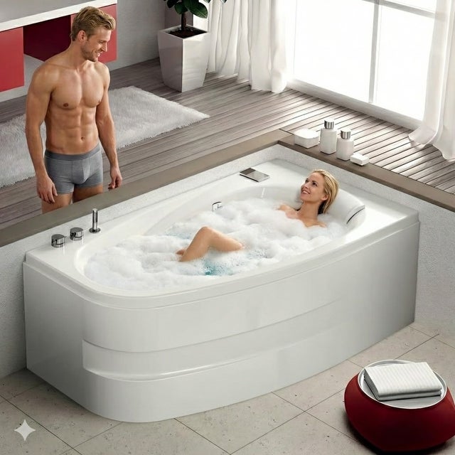 Baignoire balnéo asymétrique KINÉDO MILONGA 180x100 système balnéo hydromassant professionnel AIR HOTEL tête bain à droite