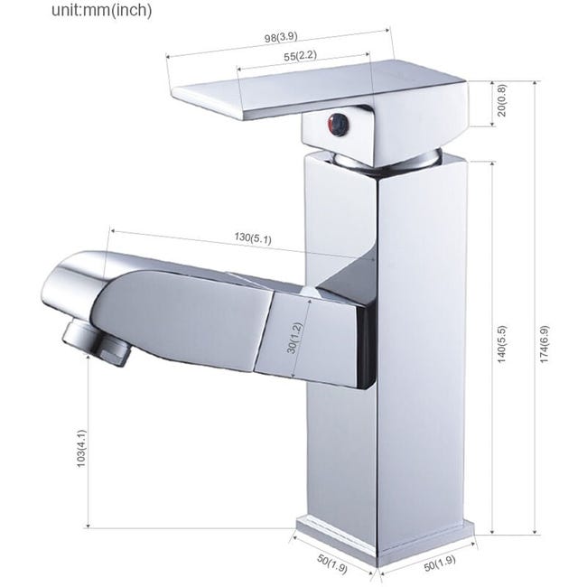Mitigeur Lavabo avec Douchette Extractible Chrome Moderne Robinet pour Lavabo et Vasque Salle de Bain WC Robinetterie - 4