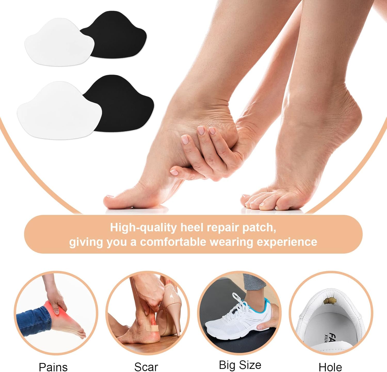 8 paires de patchs de réparation de talon en microfibre patch de réparation de talon auto-adhésif, patch de prévention des trous de chaussures pour la - 3