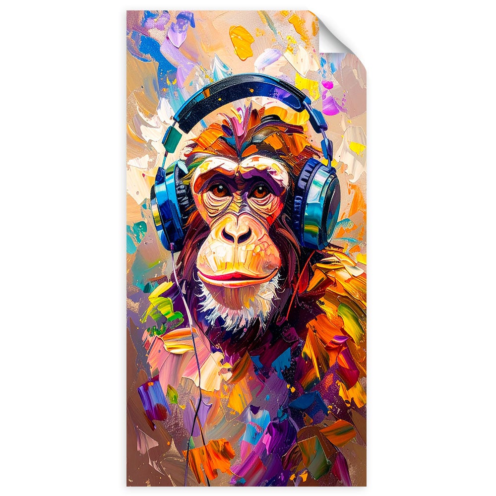 Naklejka samoprzylepna, Kolorowa DJ Małpa w słuchawkach 50x100