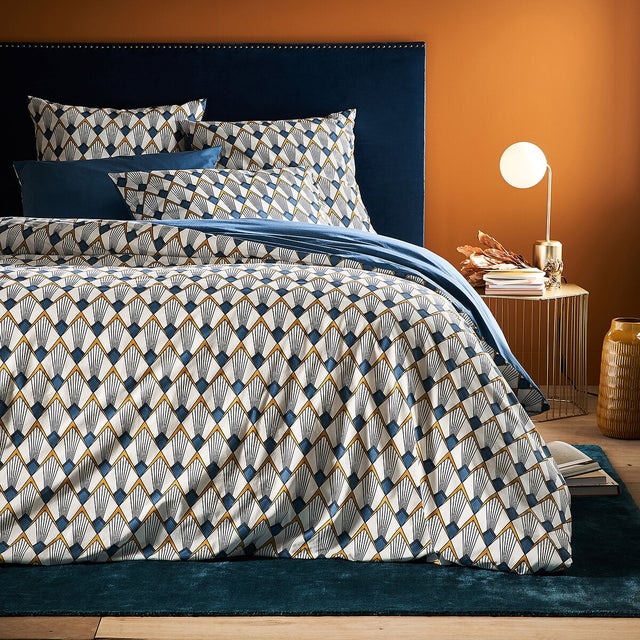 Housse de couette percale, Elisa bleue - Imprimé - 260 x 240 cm