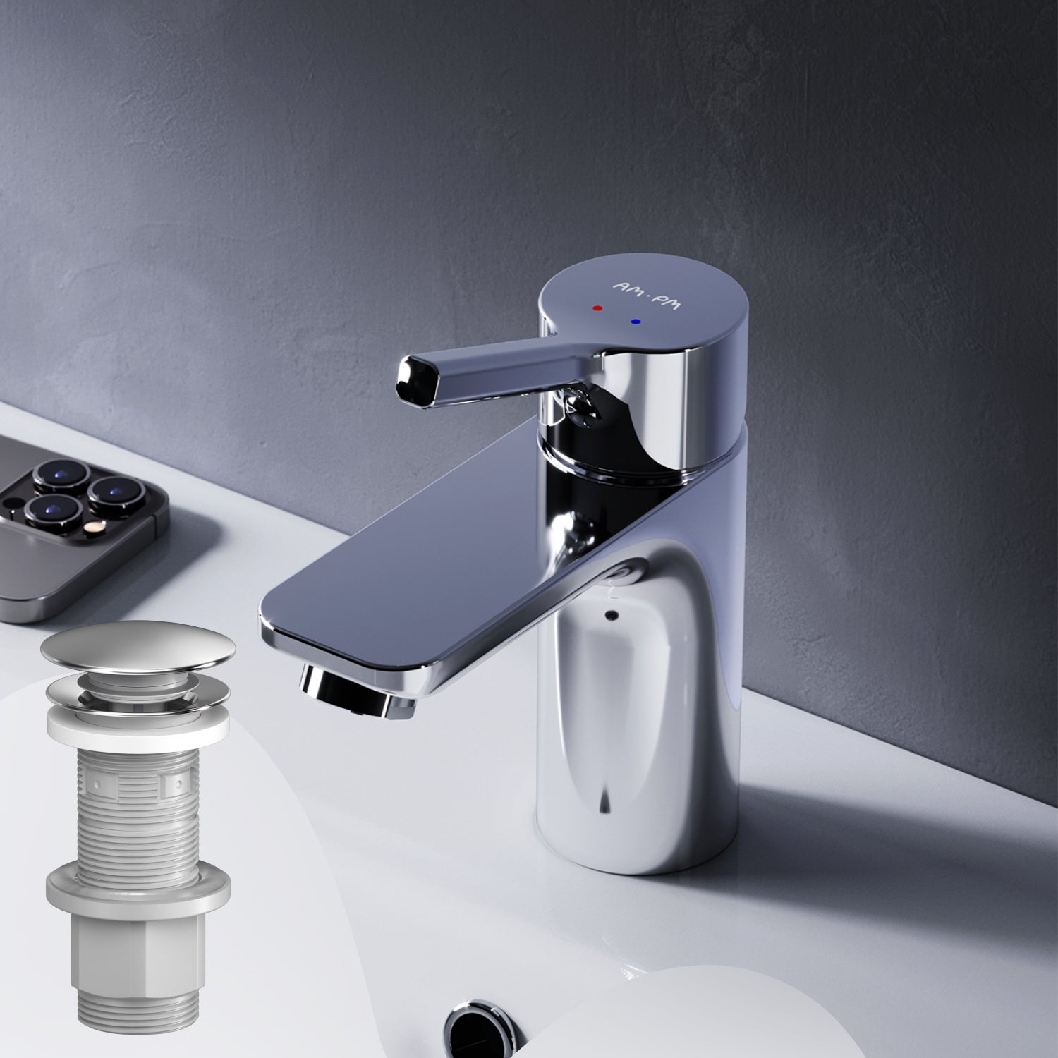 Bateria umywalkowa z wyciąganym odpływem, chrom, rozmiar S, FXB82100 AM.PM