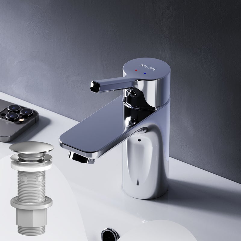 Bateria umywalkowa z wyciąganym odpływem, chrom, rozmiar S, FXB82100 AM.PM