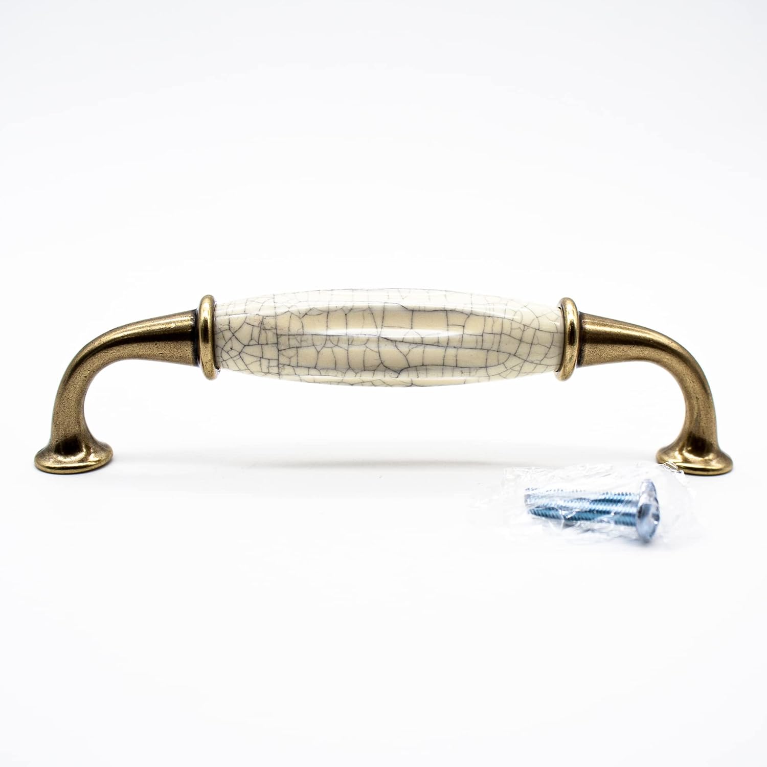 Uchwyt do mebli w stylu vintage | 4 uchwyty do mebli w stylu vintage z postarzanego mosiądzu | 144 * 35 mm | Cynk-aluminium i porcelana | Uchwyt do sz