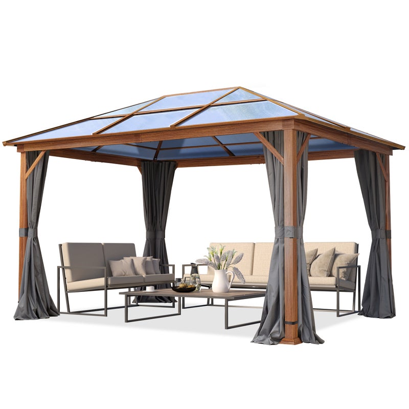 Pawilon ogrodowy 3x4 m w optyce drewna Hardtop dach z poliwęglanu ok. 8 mm z ściany boczne w kolorze szarym