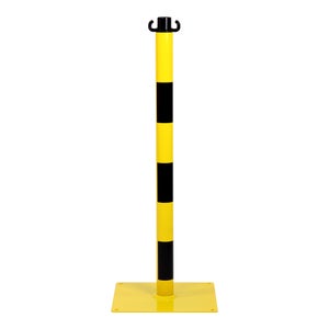Poteau Acier Noir Empilable Pour Délimitation D'accès | Avec Anneau Pour Chaîne Et Tête Filetée Pour Panneaux | Base à Patins De Protection
