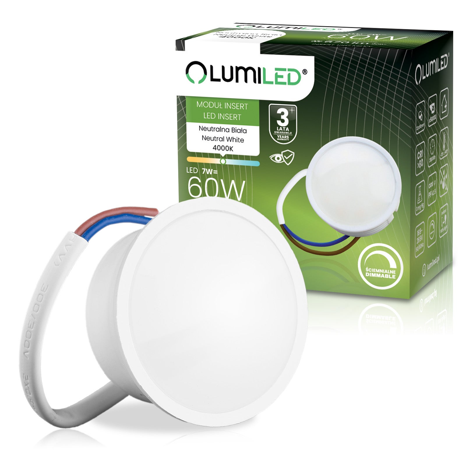 Wkład do Opraw LED Żarówka Moduł INSERT Reflektor 7W 670lm 4000K Neutralna biel 120st Ściemnialna 1 szt.