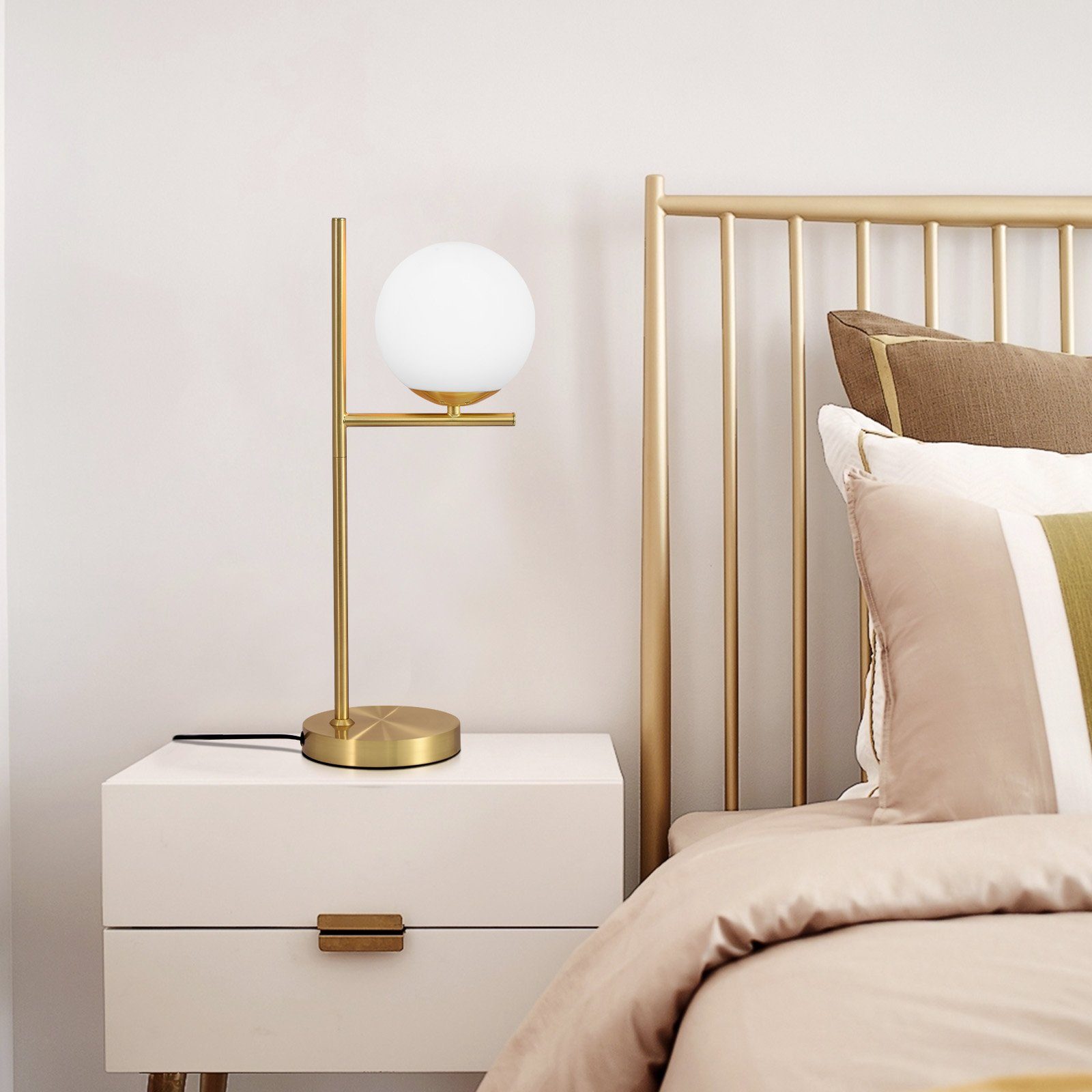 ZMH Luminária de mesa de vidro branco para sala de estar e quarto moderna - base industrial E27 com interruptor adequada para quarto - 6