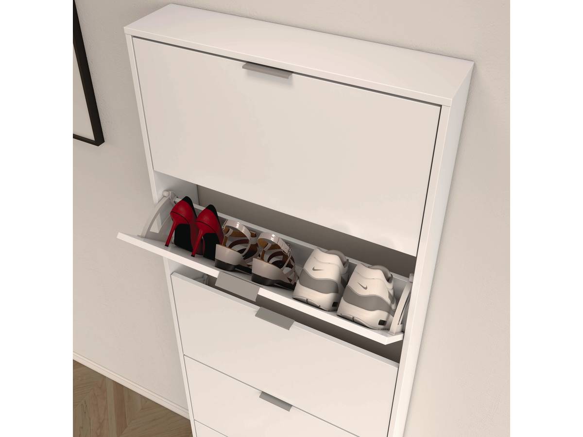 Scarpiera con 5 ante a battente Maelys - Bianco lucido 180 A X 70 AN X 17 P - 3