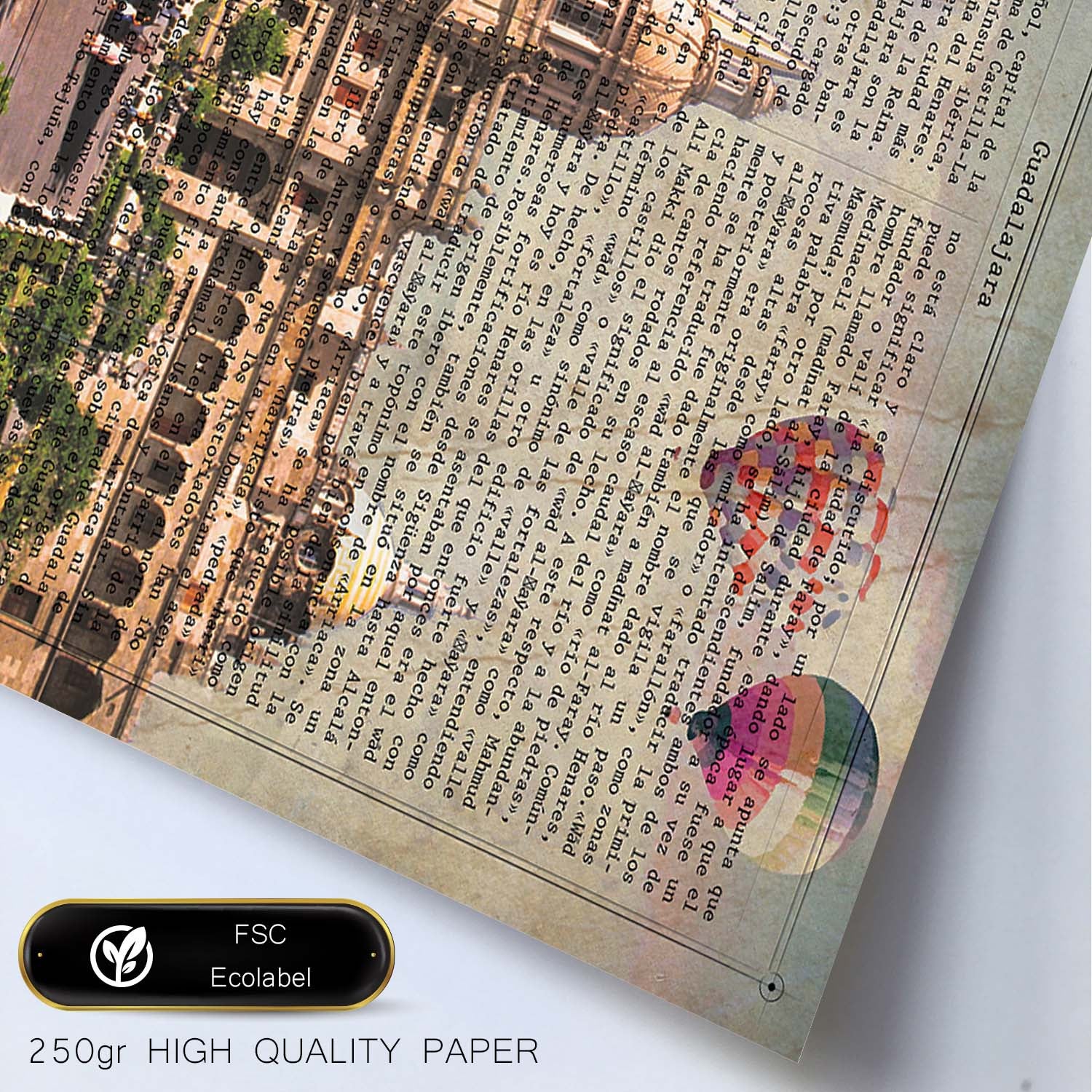 Poster de guadalajara. catedral. láminas de ciudades espanolas con definiciones. decoracion de interiores para espanoles. marco madera clara - a3