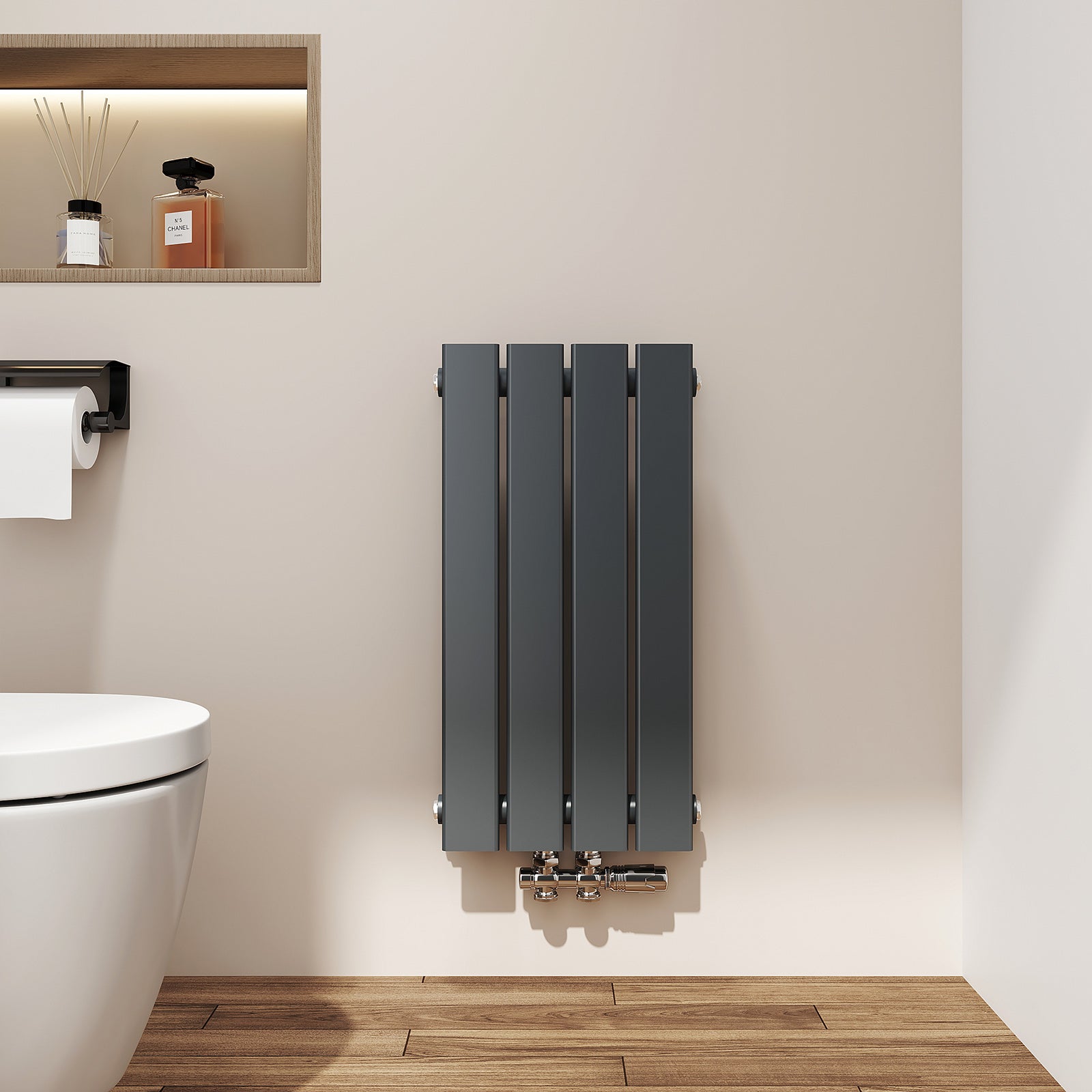 EMKE Grzejnik Stalowy Pojedynczy Pionowy 233W, 60x30,4 cm, 4 bar, do 3 m² – Antracytowy