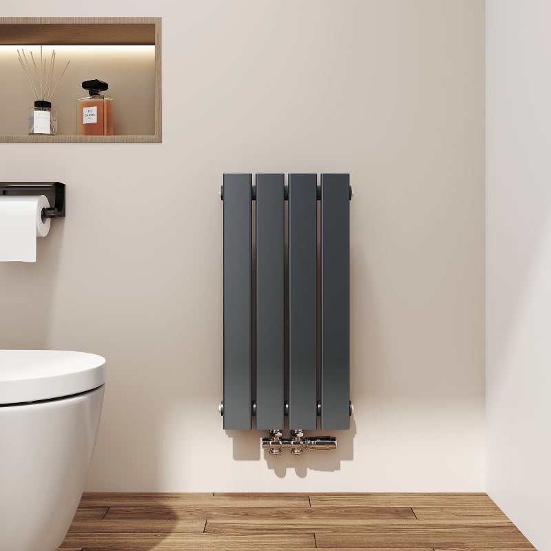 EMKE Grzejnik Stalowy Pojedynczy Pionowy 233W, 60x30,4 cm, 4 bar, do 3 m² – Antracytowy