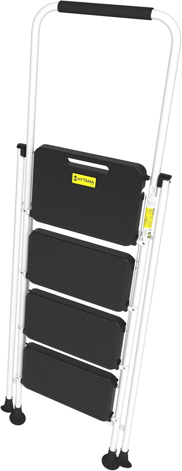 Tabouret échelle pliant peu encombrant WHITE MAX avec marches antidérapantes et poignée en caoutchouc souple pour plus de sécurité 4 marches - 3