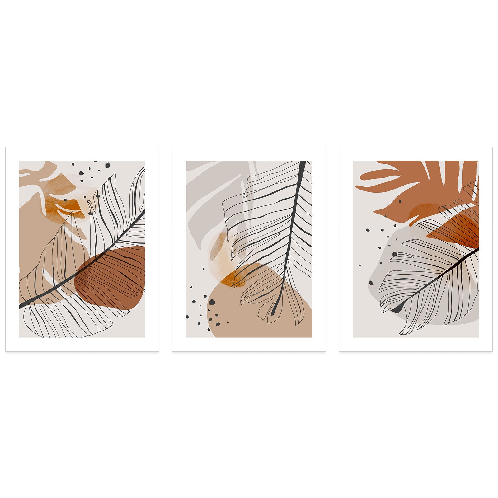 Lot de 3 Affiches / Posters Triptyque - Feuilles 3617689994864 - Bordure Noire et Blanche - 3 Affiches - 30x40 cm (Cadres non fournis) - 3