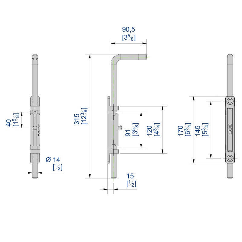 Verrou renforcé avec platine étroite à visser Ø14 mm - 2