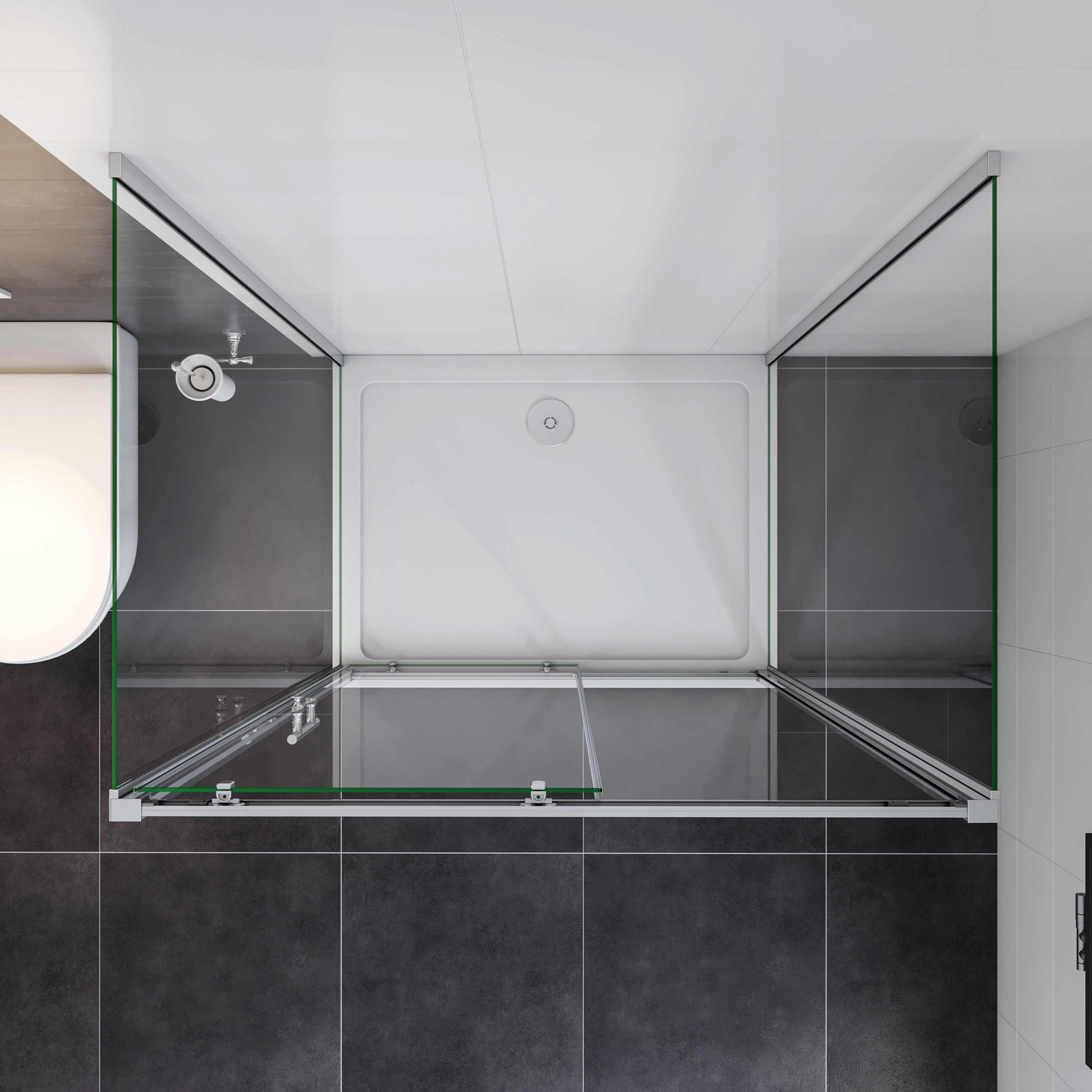 185 cm Box Doccia a Tre Lati Porta Scorrevole con Due Pareti Laterali 76x160x76 cm Vetro Temperato Trasparente 5 mm Profilo Cromato Lucido - 5