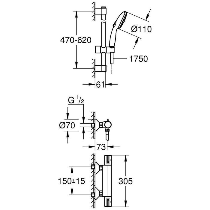 Ensemble de douche 2 jets avec barre - Grohe - 2