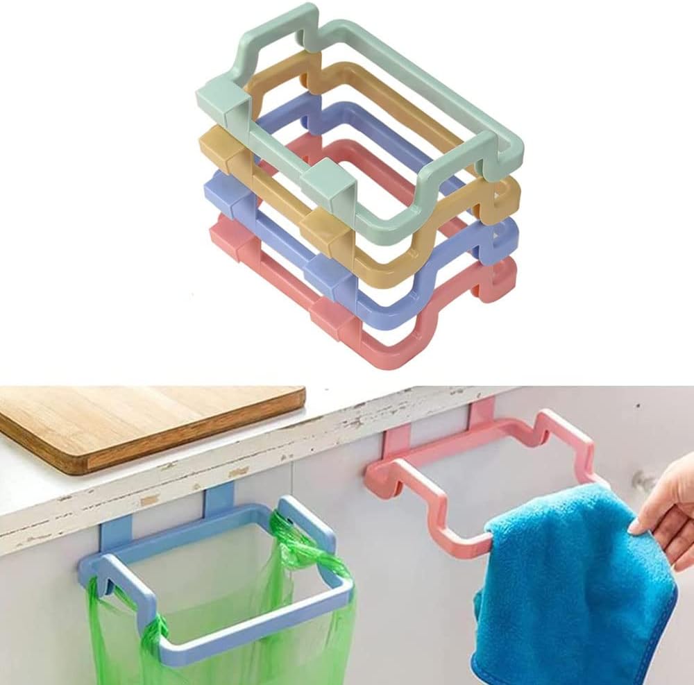 Zestaw 4 uchwytów na worki na śmieci do drzwi szafek, wiszący stojak na worki na śmieci do kuchni