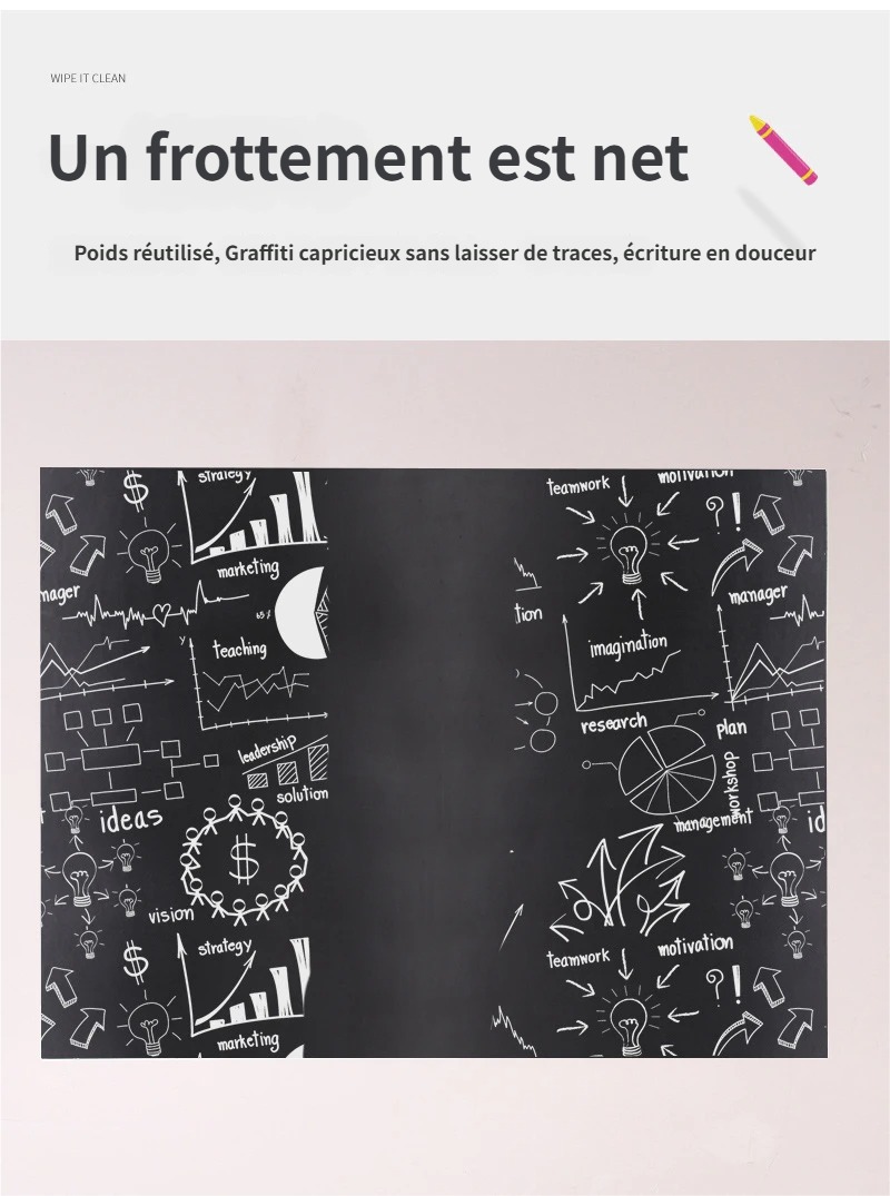 Tableau magnétique, papier peint tableau noir, autocollant, sticker mural tableau magnétique (gris, 40*90cm) - 4